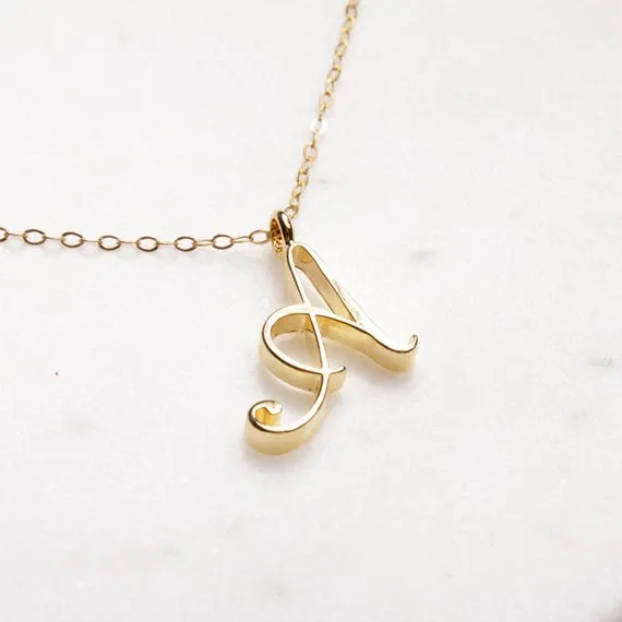 10PCSTiny Swirl Initial Alphabet Letter Necklace All 26 English Gold A-T Cursive Luxury Monogram Name Letters Word Text Chain Neck233O