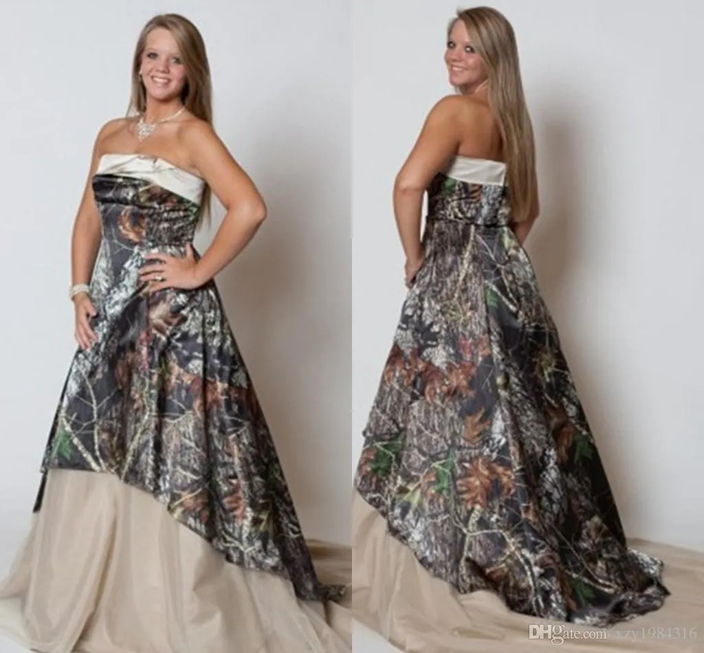 Vintage Plus Size Wedding Dress 2022 Strapless Camo Forest Wedding Gowns Stylish New Fashion Tulle Sweep Train Print Bridal Dresses