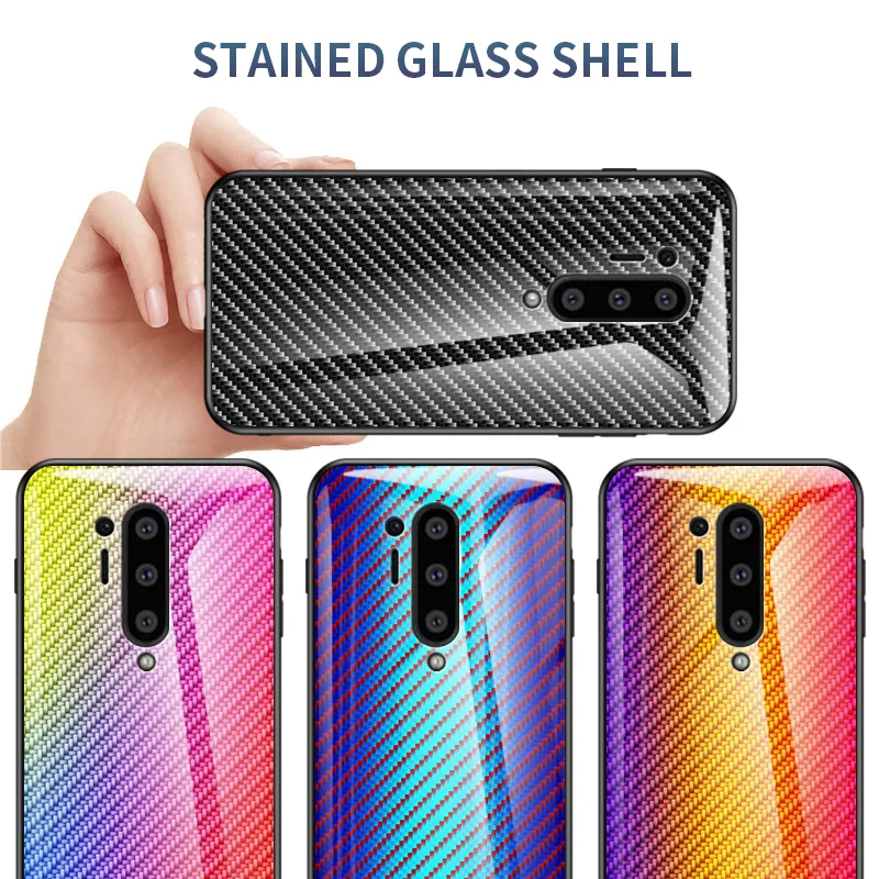 Ultra Slim Carbon Fiber Gradient Telefonlock för OnePlus 8 PRO 7T 7 7 PRO 6T 6 5T 5 Smidigt tempererat glasfodral