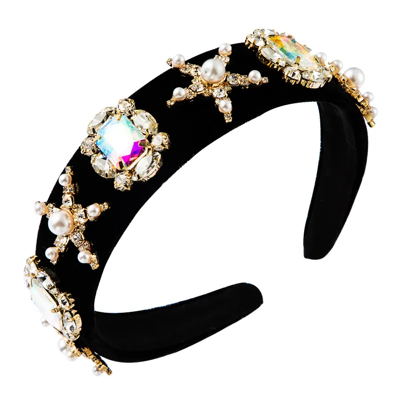 Barroco frisada grosso Headband para a mulher Handmade luxo de cristal colorido Inteiro Grande Cabelo Hoop nupcial do casamento Tiaras Crowns