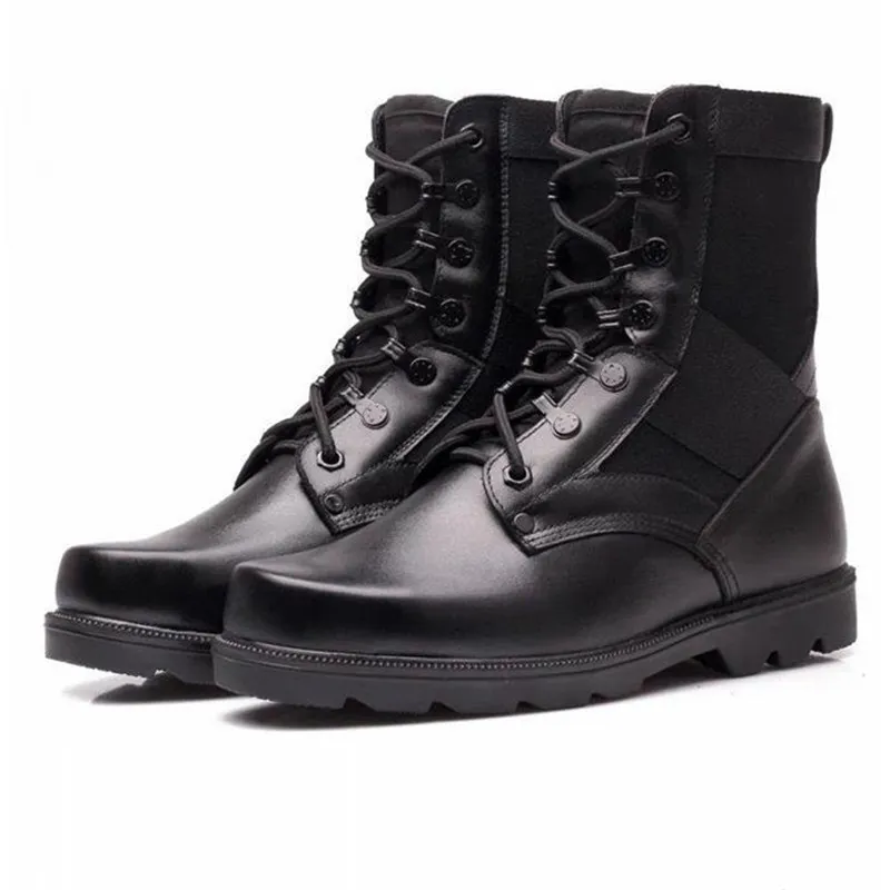 Spring Genuine Leather Mens Military Boots For Man Steel Toe Army Boots Tactical Lace Up Cowboy Combat Boots 2019 New Fashion Black