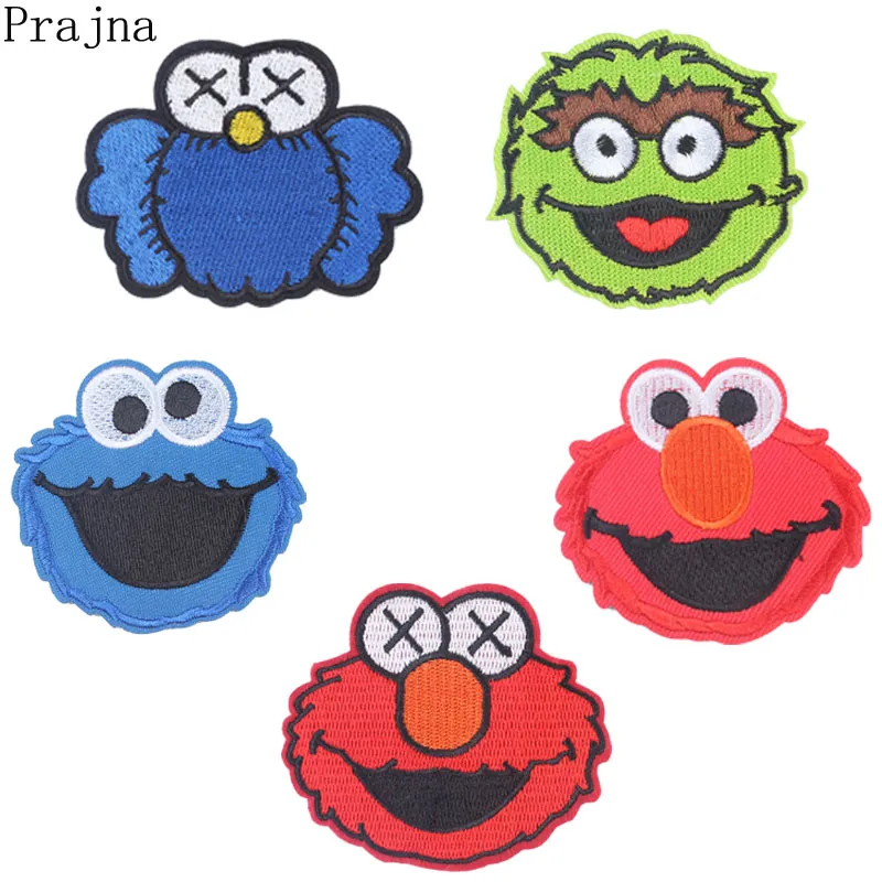 Prajna Anime Sesame Street Acessório Patch Cookie Monster Elmo Big Bird Cartoon Ferrando manchas bordadas para roupas para crianças