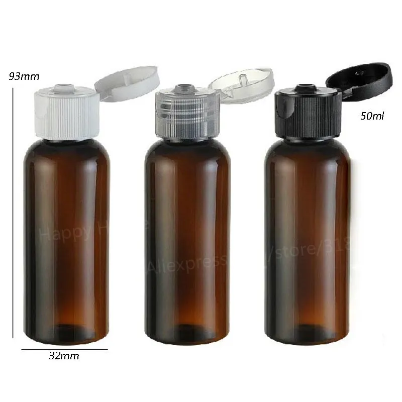 30 x 50 ml nachfüllbare tragbare PET-Kunststoff-Flasche mit Klappverschluss, bernsteinbraun, leerer Lotion-Kosmetikbehälter