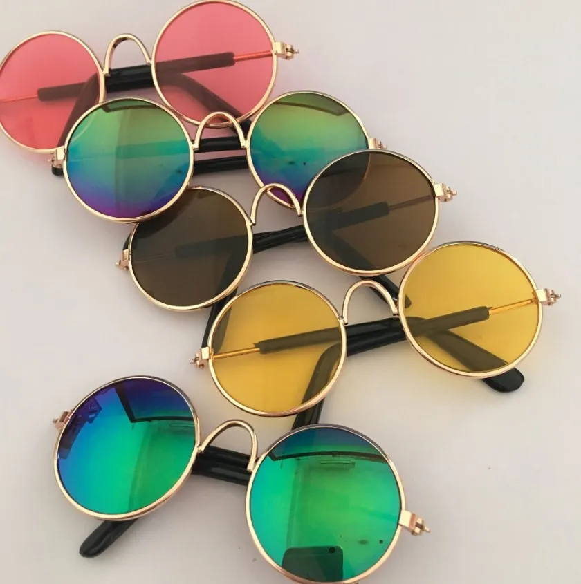 Cool Dog Cat Pet Glasses Retro Metal Frame Eye-wear Anti-UV Round Lense Sunglasses Photos Photography Props Accessories M size