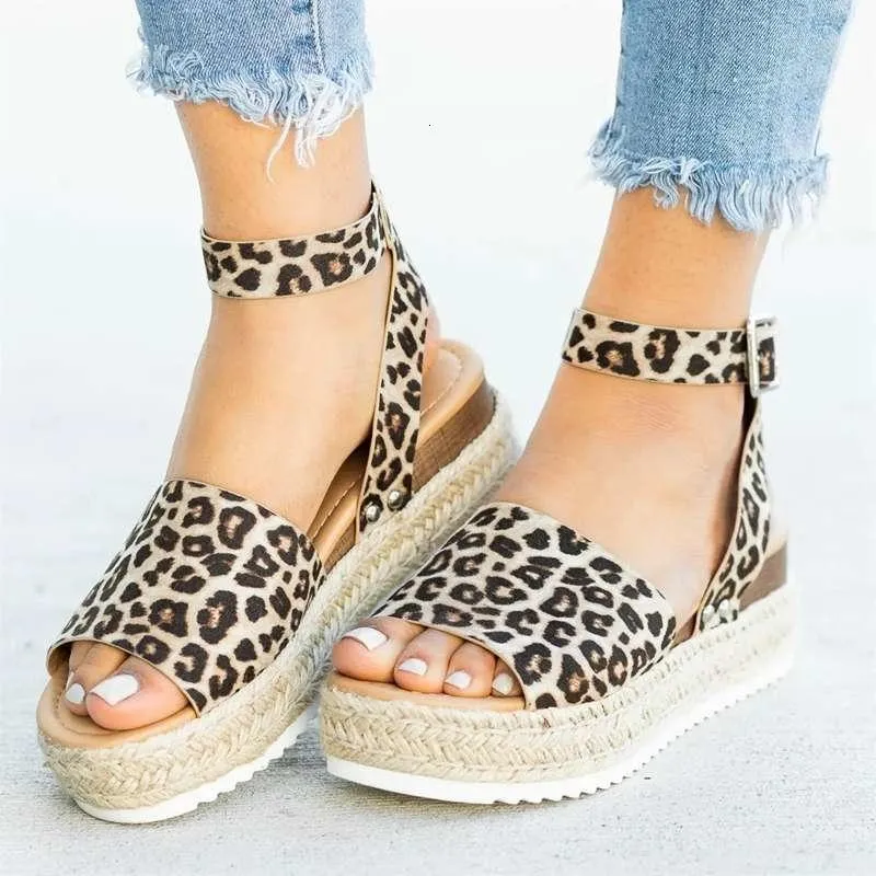 Leopard High Heel Wedges Hot Sale Summer Platform Wedge Heel