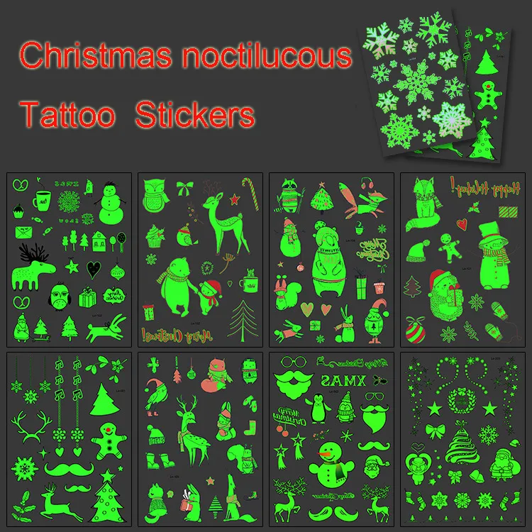 Christmas Glow Temporary Tattoo Sticker Elk Snowman Waterproof Luminous Sticker Glowing In The Dark Sticker Party Decoration DBC VT0719