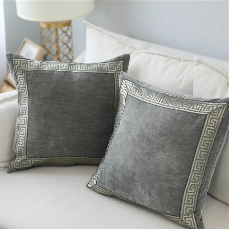 Velvet Grey Blue Cushion Cover Embroidered 45x45/60x60cm Home Decorative Pillows For Sofa Bed Soft Throw Pillow Case Funda Cojin