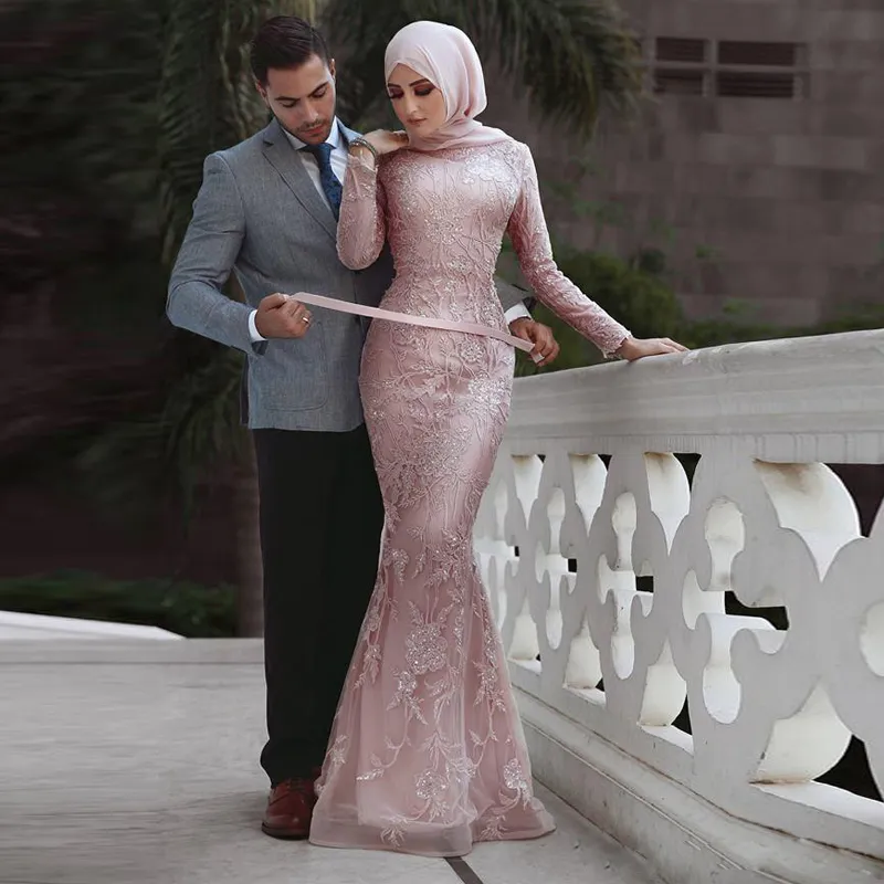 Charming Mermaid Muslim Turkish Party Dresses Hijab Lace Appliques Elegant Special Occasion Dresses Long Sleeve Arab Middle East Prom Dresses From Weddingsalon 123.61 DHgate.Com