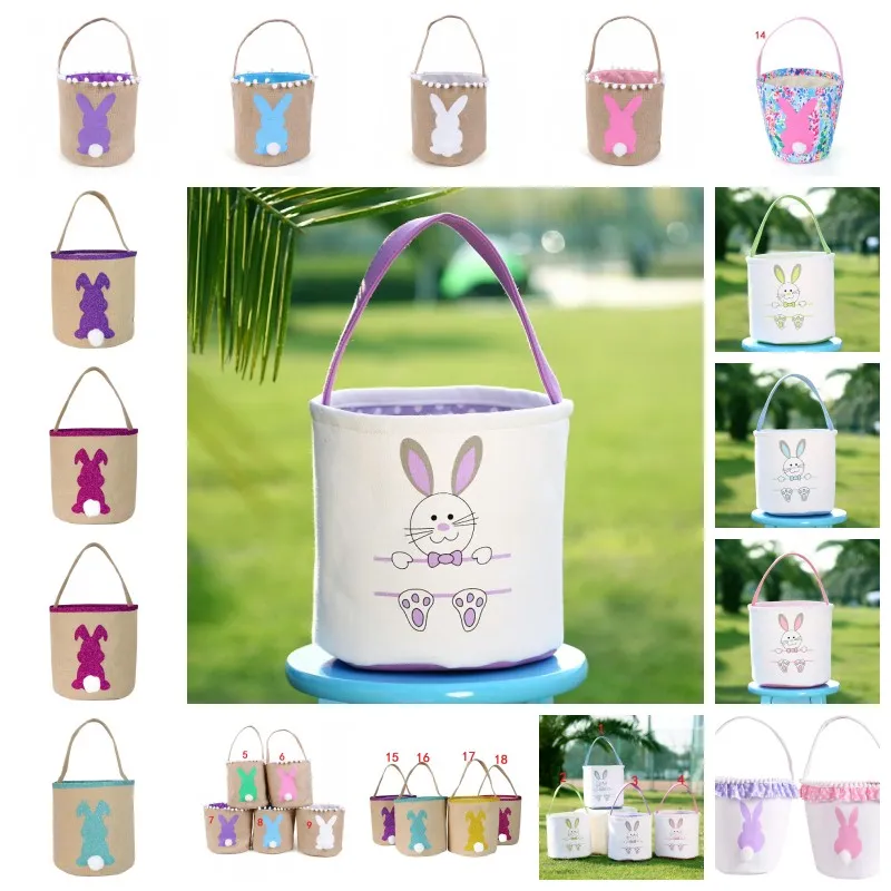 Pasen-mand Bunny Oren Vat Konijn Candy Gift Verjaardag Tas Canvas Party Barrel Vier Kleur Gedrukt Pasen Vat