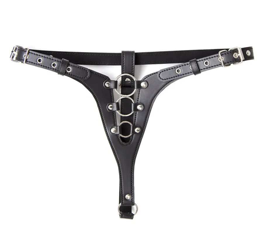 Female Sex Lingerie Erotic PU Leather Panties Black Sexy G-string Thong Chastity Belt Underwear Fetish Bondage Briefs for Women