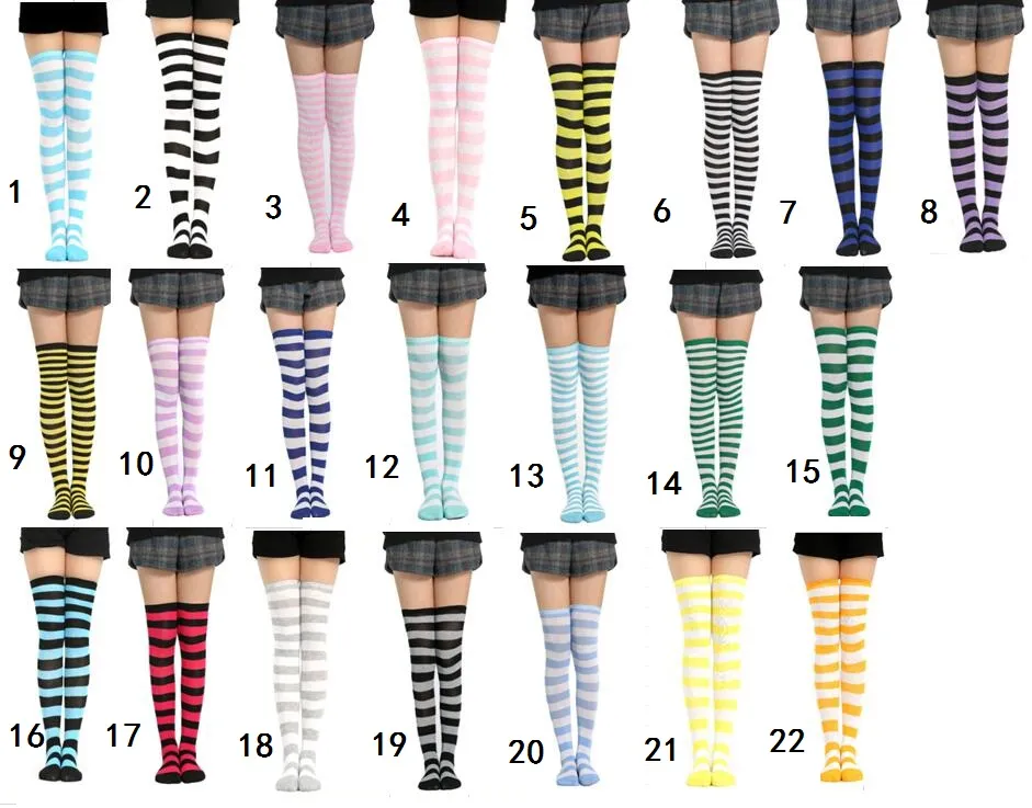 Sexy Vrouwen Lange Stripe Sokken Festival Cosplay Kostuum Prop Long Tube Stocking College Girls Knie Hights Sok Mid-Calf Lengte Sokken