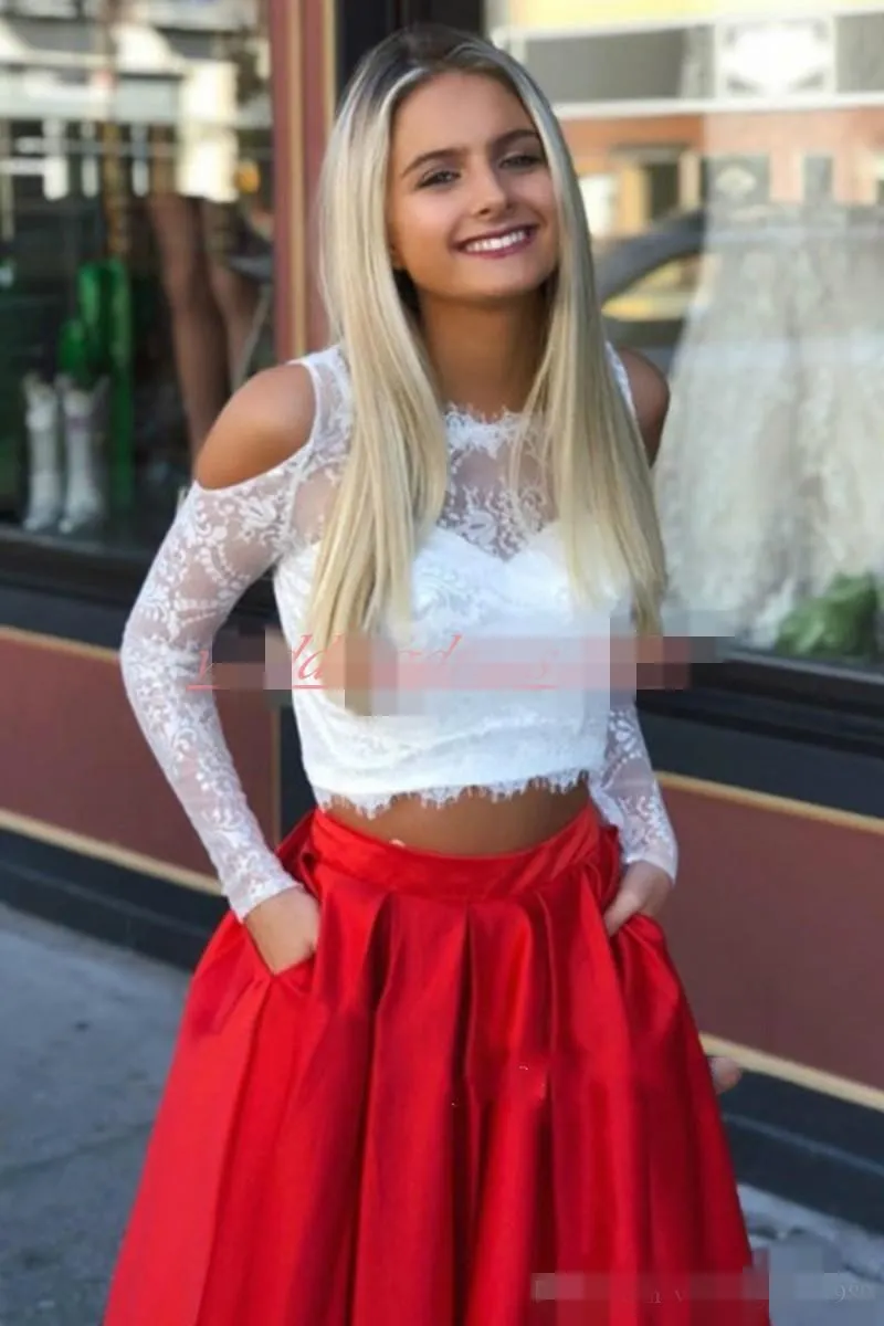White long sleeve deals two piece dress