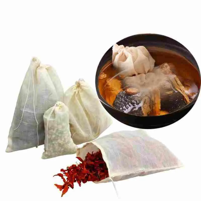 Alta qualità portatile 100pc 8x10cm mussola di cotone riutilizzabile sacchetti con coulisse imballaggio sapone da bagno erbe filtro bustine di tè
