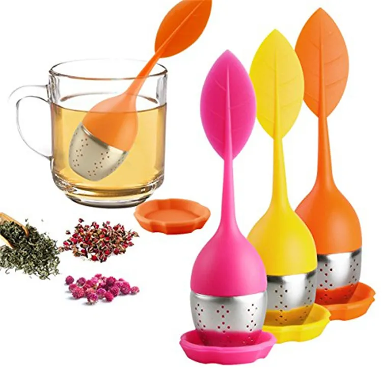 Thee-infuser gereedschap met 6 kleuren roestvrijstalen blad siliconen food grade maken thee tas theezeeftas t2i51080