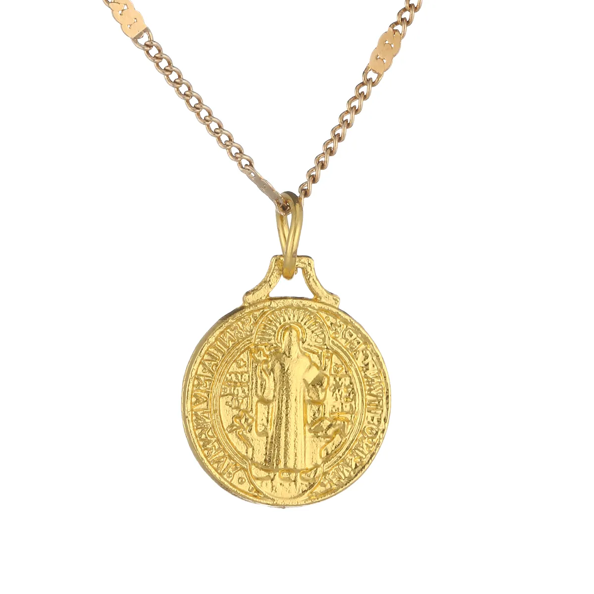 Gold Color Catholic Round Medal Pendant Necklaces Catholicism Trendy Jewelry Gifts
