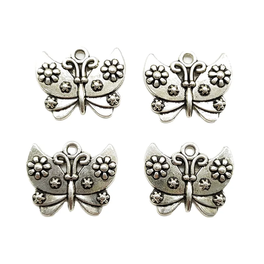 Lot 100pcs Butterfly Antique Silver Charms Pendants DIY Jewelry Findings For Jewelry Making Bracelet Necklace Earrings 21*25mm