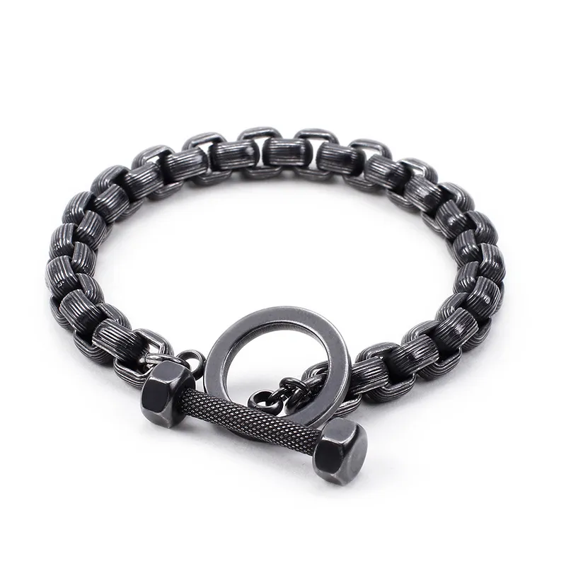 2019 Vintage black stainless steel Box Link chain bracelet Fitness bracelet 8mm 8.55'' xmas gifts jewelry free shipping