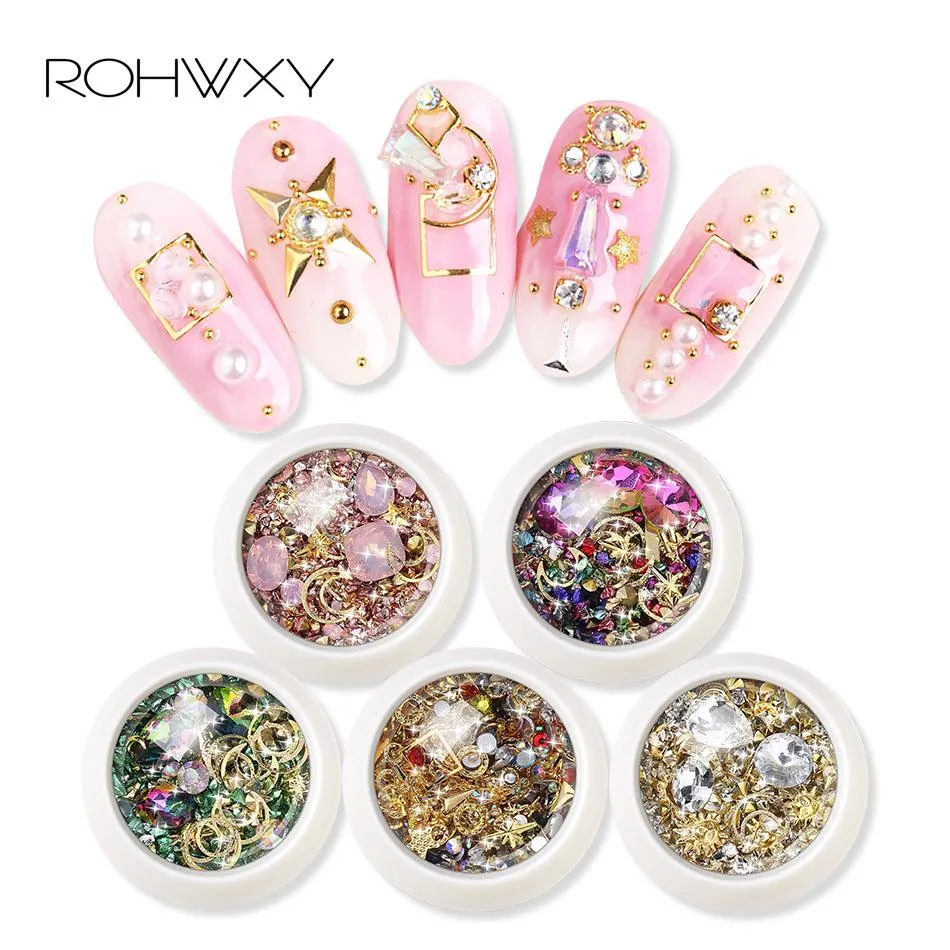 Rohwxy Nieuwe Nail Art Legering Crystal Shiny 3D Nail Art Rhinestones Nail Jewelry Diamond Sieraden Ornamenten Nagels Charm Gems DIY