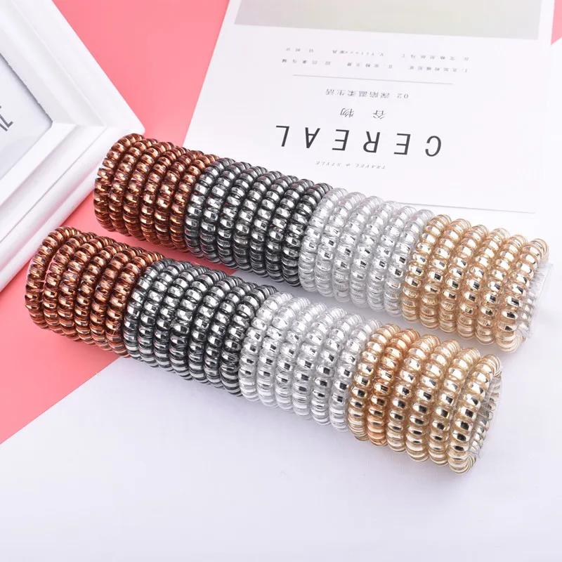 New Arrived 40pcs 5 cm Metal Punk Telephone Wire Coil Gum Elastic Band Girls Hair Tie Rubber Pony Tail Holder Bracelet Stretchy Scrunchies