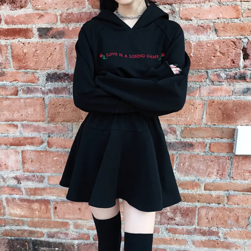 Gótica mujeres se visten de moda Harajuku Punk Rose Letras de manga larga de talle alto Gótica mujeres se visten de moda Harajuku Punk Rose Letras de manga larga de talle alto