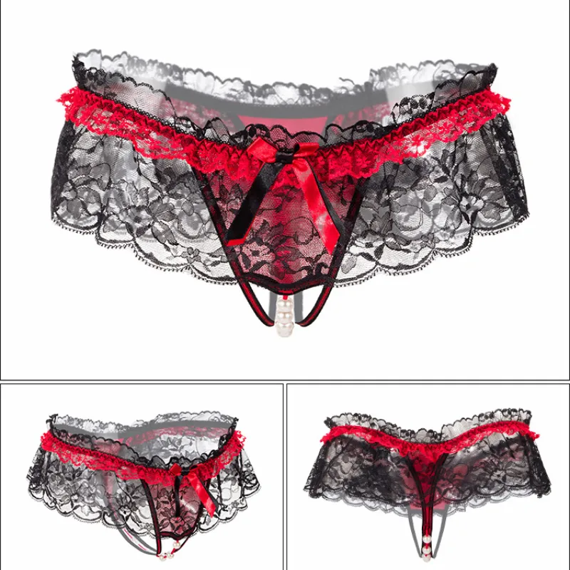 Sexy mignon femmes slips en dentelle florale voir à travers la dentelle transparente Bowknot sous-vêtements filles érotiques intimes slips culottes lingerie respirante