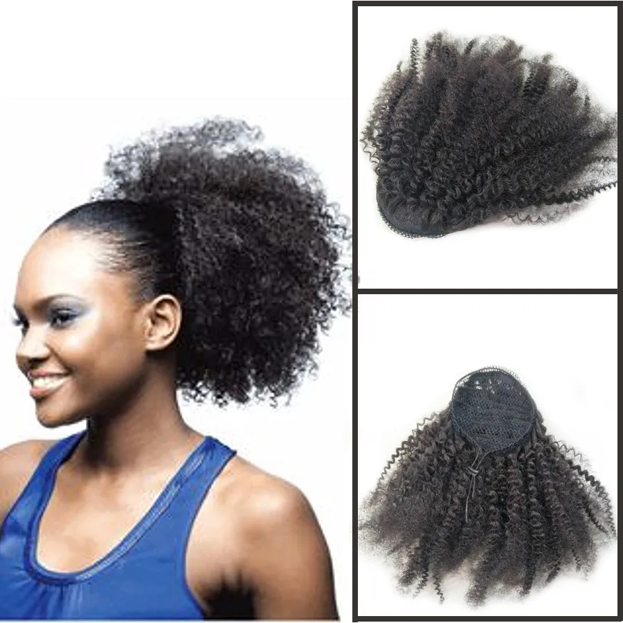 Ponytail Human Hair Mongolian Afro Kinky Curly Ponytail Remy 4b 4c Clip In Extensions Naturliga hårbuntar någonsin skönhet 10 "till 24"