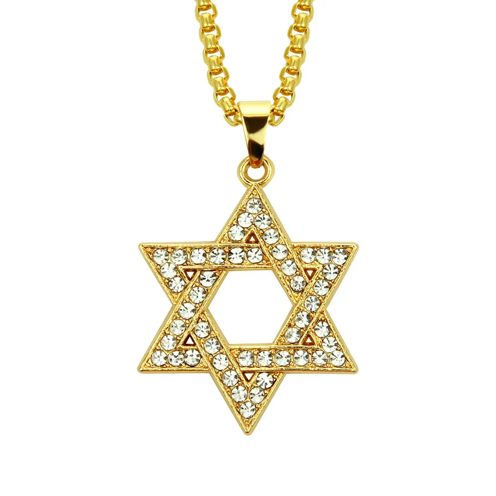 Happy Chanukah Collana con pendente a stella ebraica delicata di buona qualità Collane con girocollo hip-hop unisex Rapper a catena color oro