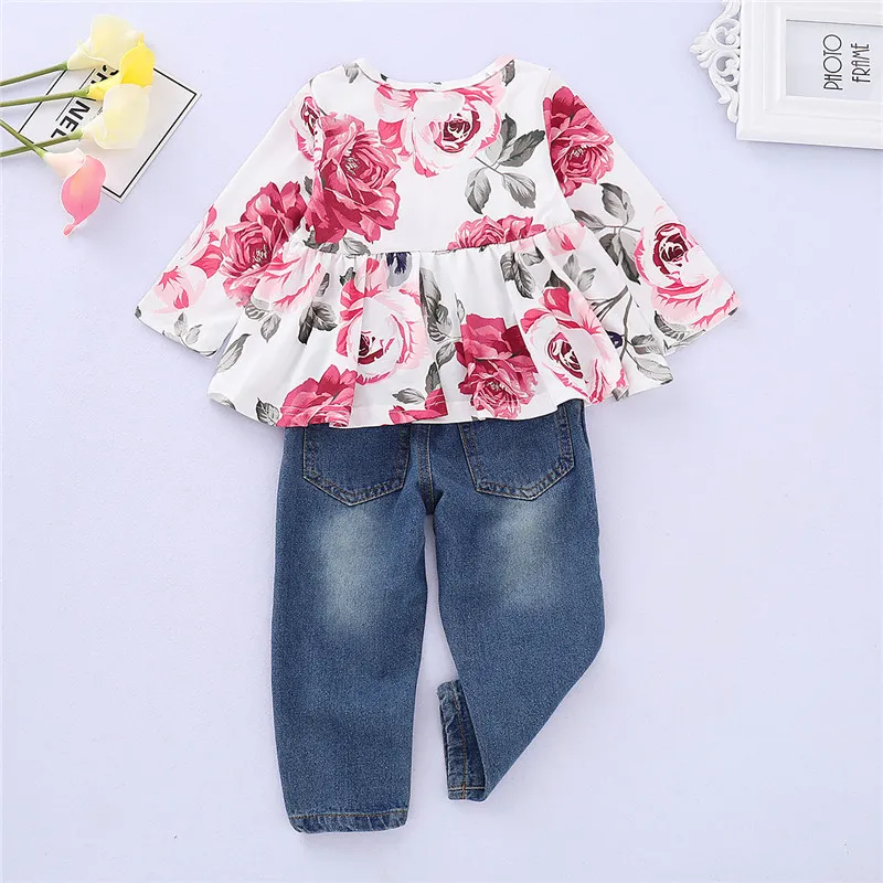 Fashion Toddler Kids Baby Girl Tie Neck Tops Ripped Jeans Pants Outfits  1-6T | Wish