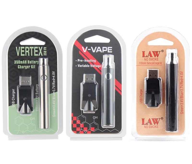 350 650 1100 MAh Preheating VV Adjust Volt Vape Pen Battery Blister