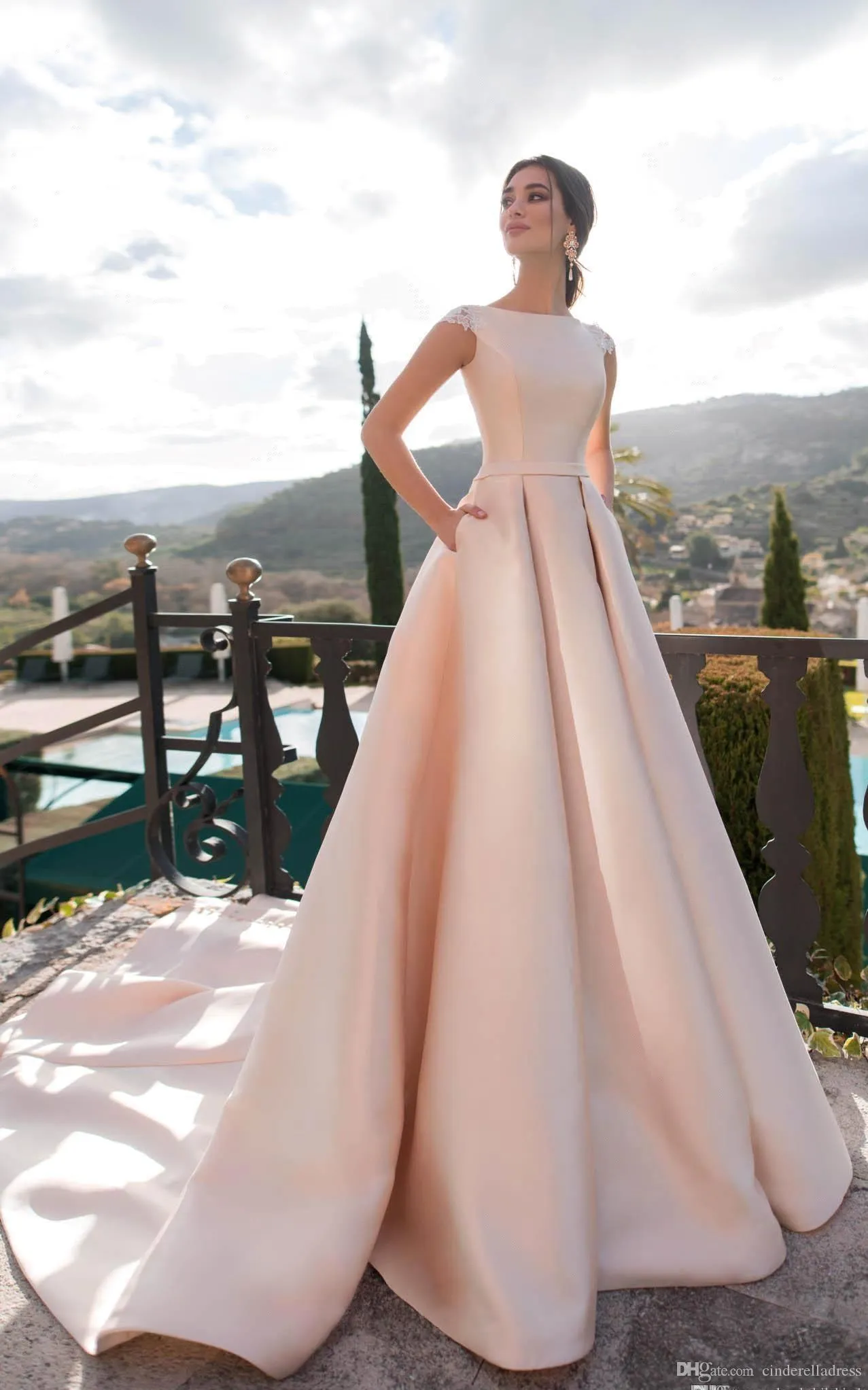 open lace back dress Pink Chinese wedding dress, pink Qipao prom dress, wedding cheongsam –  Beth&Brian Qipao main image 1