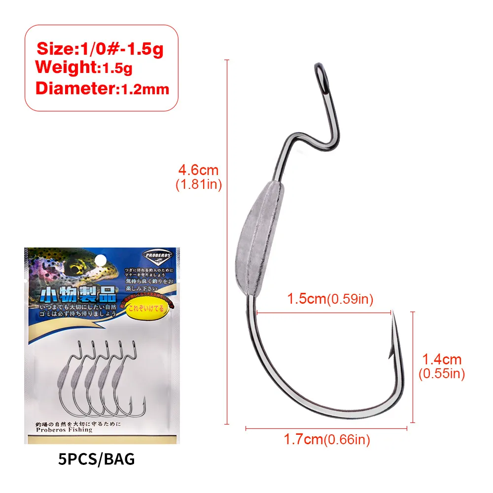 High Quanlity Offset Wide Gap Hooks Soft Rubber Worm Hook 1/0#~4/0#  Freshwater Fishing Grip Pin Crank Hook With Heavy Lead From Viblure, $3.83