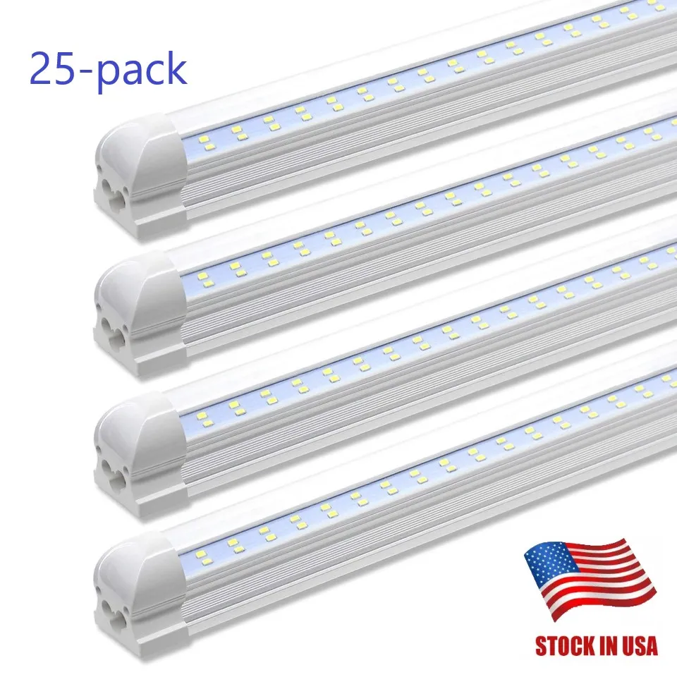 8 Fuß LED-Röhrenleuchten Double Lines Led 4 Fuß 8 Fuß Integriertes Röhrenlicht T8 Led-Shop-Leuchten 28 W 72 W Lager in den USA 25er-Pack