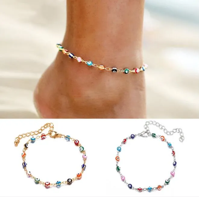Bohemian Colorful Turkish Eyes Anklets Chains for Women Gold Color Beads Summer Ocean Beach Ankle Bracelet Foot Anklets Leg Jewelry 2020 new