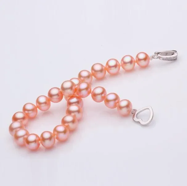 Fashion-7-8mm Natural Freshwater Pearl Bracelet 925 silver clasp