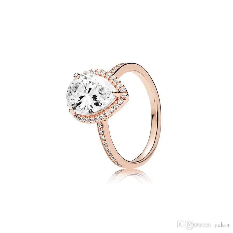 NEUER Tropfen CZ Diamant 925 Silber Ehering Originalverpackung für Pandora 18 Karat Roségold Wassertropfen Ringe Set für Frauen