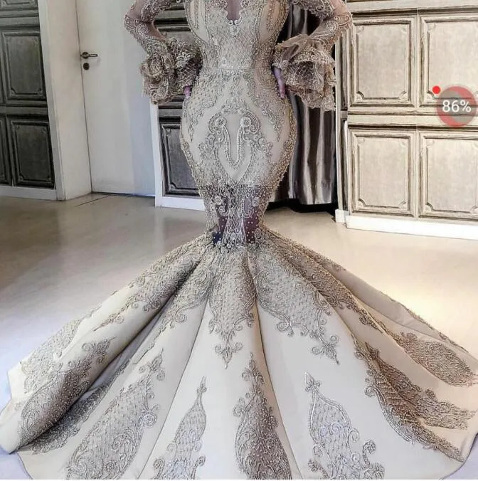 robe de soirée yousef aljasmi kim kardashian gris col v manches longues sirène manches bouffantes robe longue zuhair murad ziadnakad 0011