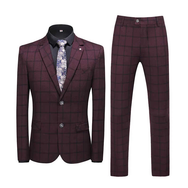 Erkek Suit Blazers Plyesxale Gri Bordo Donanma Ekose Takım Erkekler 2021 Bahar Sonbahar Düğün Damat Erkek Moda Casu230s