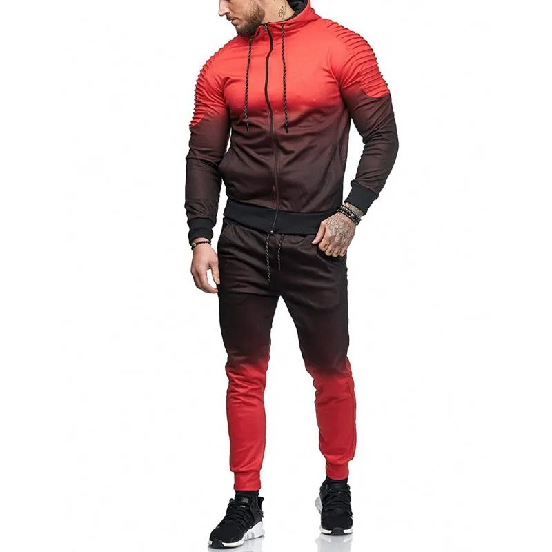 New Men Tracksuit 2 sztuki Zestaw mody Bluzy i spodnie fitness Męskie z kapturem bluzy kurtka jogger sportowa odzież męska