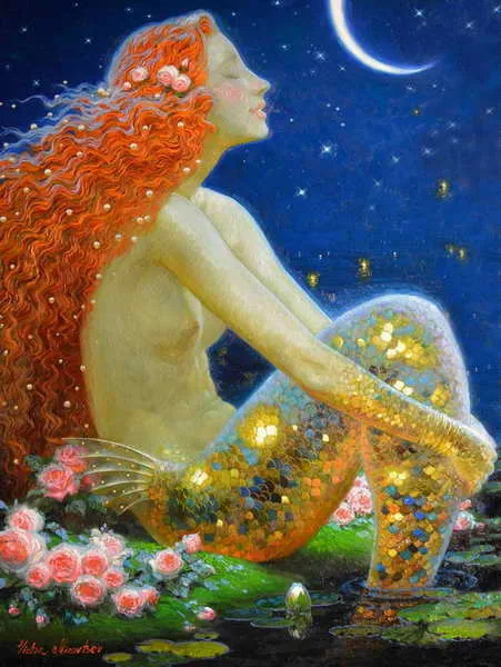 Hem Konst Inredning Fantasy Vintage Mermaid Oljemålning Bild Tryckt på duk för vardagsrummet Adornment Art
