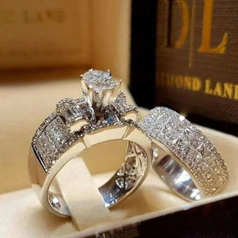 Conjuntos De Anillos De Boda Con Combinación De Diamantes, Anillos