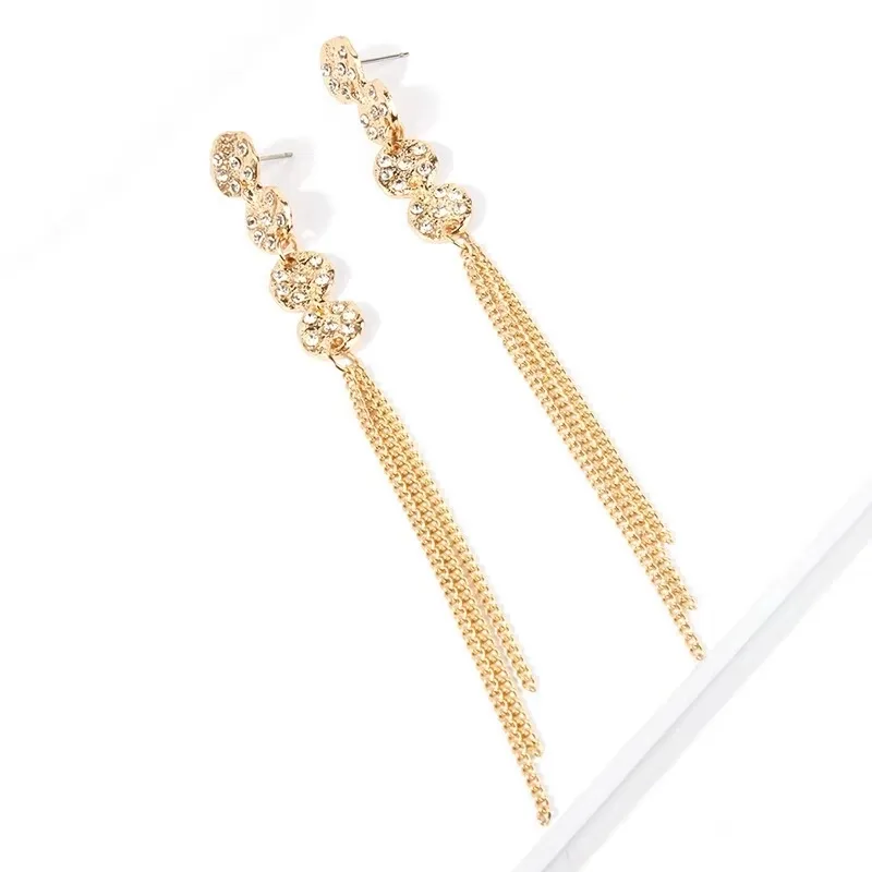 Fashion- tassels dangle earrings for women gold plated fringes diamonds chandelier earring girl western luxury designer jewelry