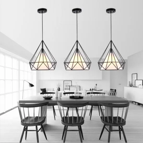 Industrial Vintage Pendant Light E27 Lamps Dining Room Kitchen Restaurant Black Iron Fabric Lampshade Decor Home Lighting 100-240V