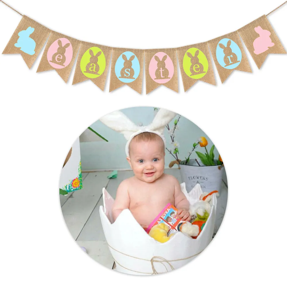 Happy Easter Garden Flag - Cute Bunny Rabbit Linen Banners for Spring ...