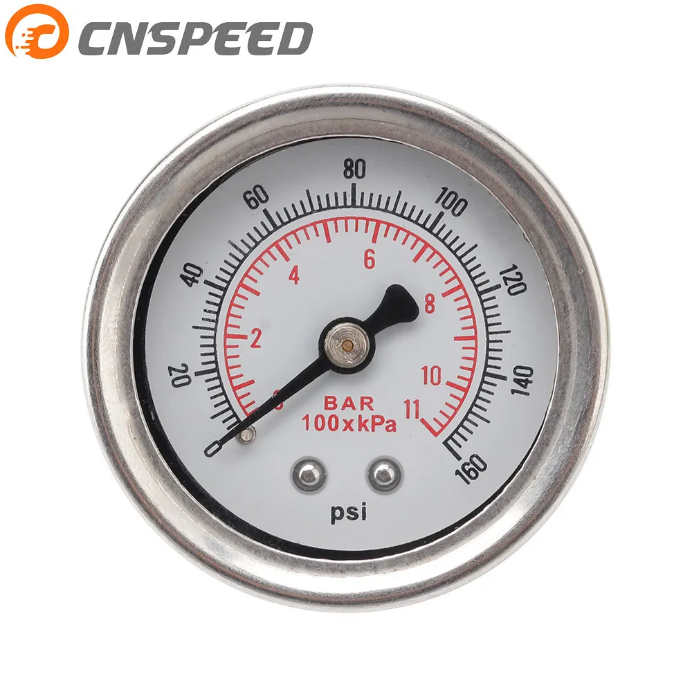 CNSPEED 연료 압력 게이지 0-160 액체 psi 오일 프레스 게이지 화이트 페이스 연료 게이지 1/8 NPT 자동차 범용