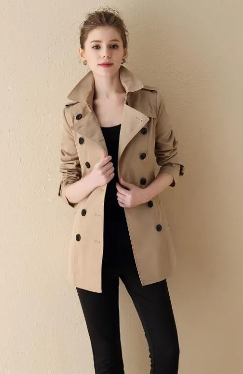 Women's Trench Coats Classic Short Style! Women Fashion Double Breasted Coat/england Design Top Quality Belted Slim Fit Cotton Size S-xxl