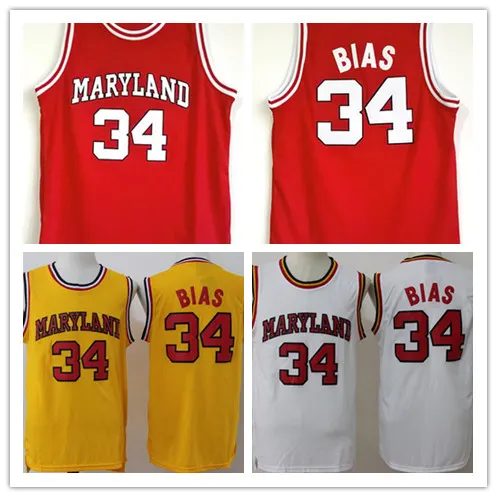 Save Big on Bulk Len Bias Maryland Jersey Maryland Terps Len Bias #34  Basketball Jersey Men's White, Red, Yellow Polyester Breathable, Moisture 