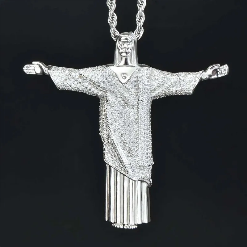 Hip Hop Iced Out Иисус Христос ожерелье Крест Brass Micro Асфальтовая CZ Золото Серебро покрыло ожерелье шарма Mens женщин