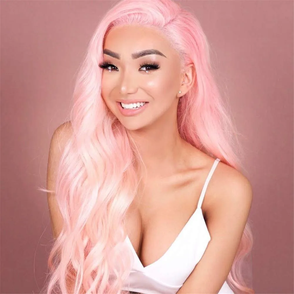 Pink Lace Front Wig Human Hair Brazilian Remy Wave Glueless Wig