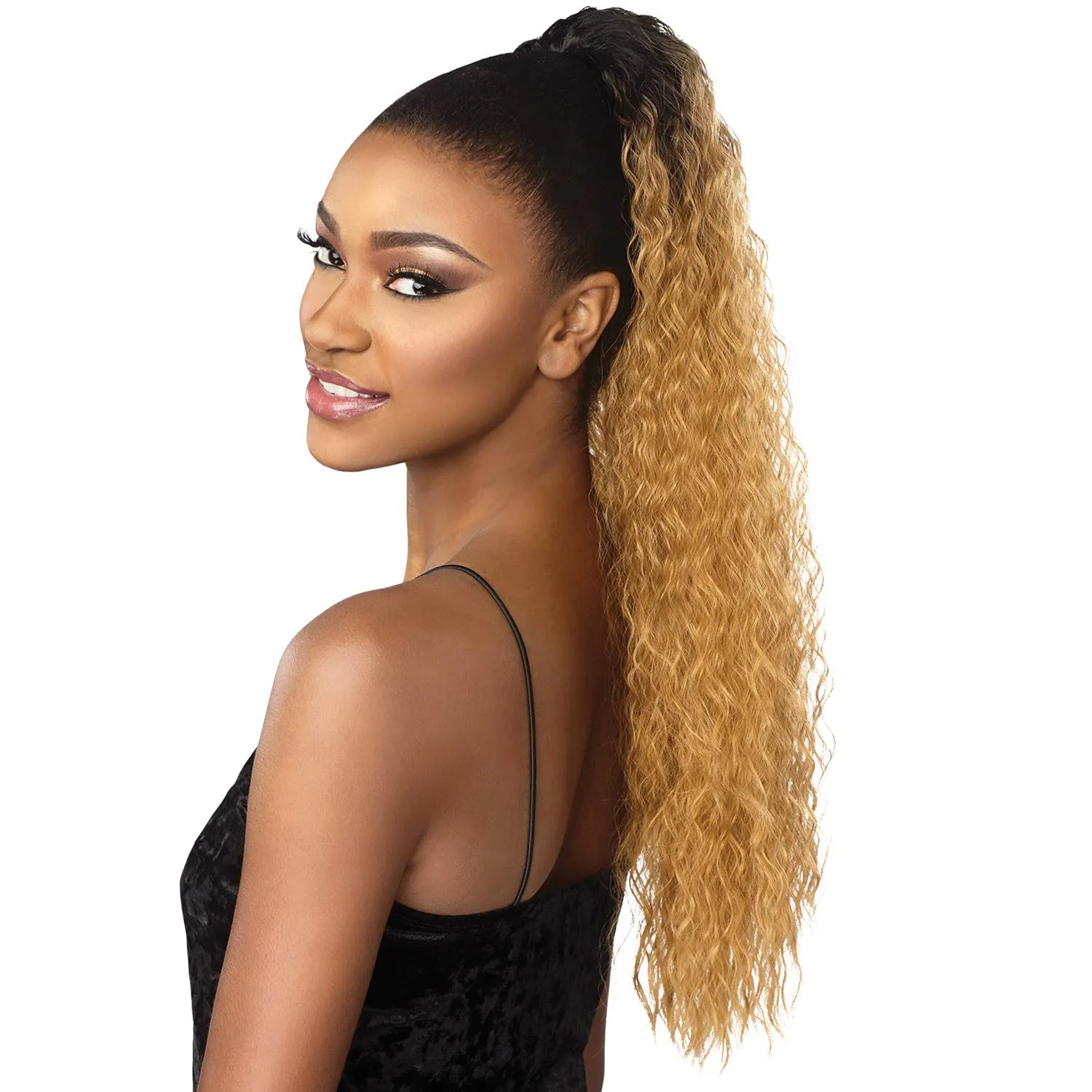 Hot Humano Rabo Cabelo 2 Tone 1b / Highlight 613 Curly cabelo Combs Bun extensões estiramento Chignon Updo peruca rabo de cavalo Faixa de Cabelo Versátil