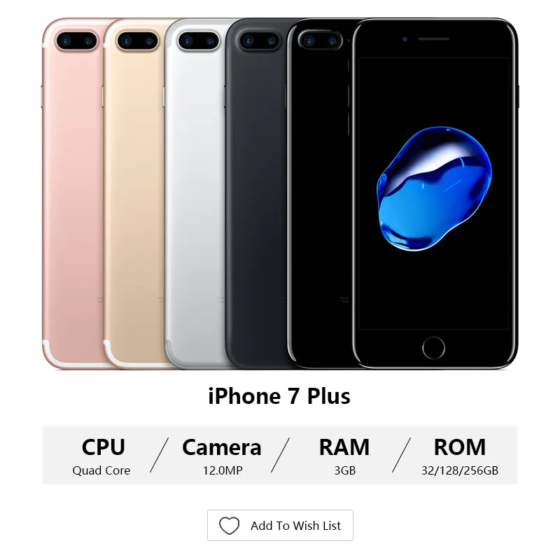 オリジナルのロック解除されたアップルiPhone 7プラスクワッドコアフィンガープリント32GB 128GB 12.0MPカメラ改装携帯電話